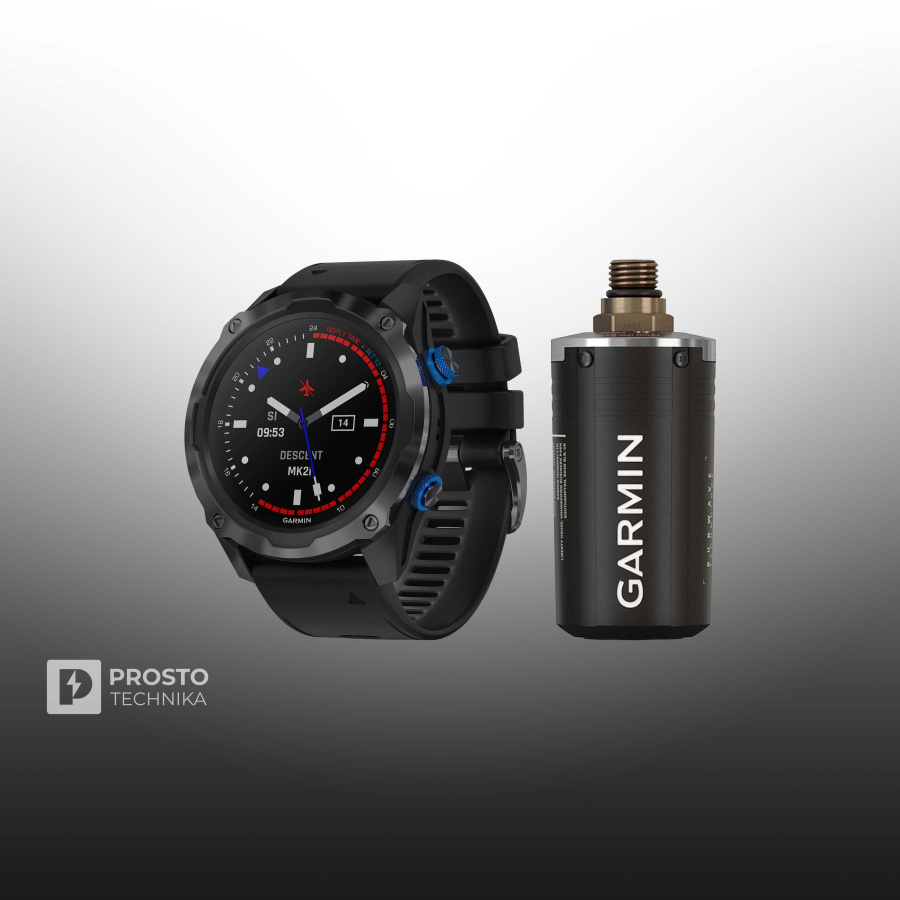 Умные часы Garmin Комплект Descent Mk2i титановые с DLC-покрытием и черным ремешком + датчик Descent T1 010-02132-12